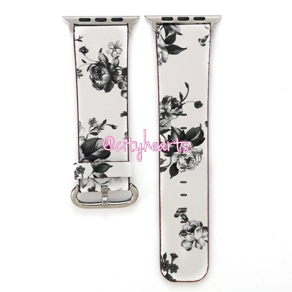 NEW White Floral Vegan Leather Apple Watch Band - Picture 2 of 3